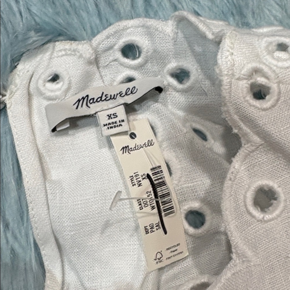NWT Madewell White Linen Embroidered Eyelet High-Low Tank - Picture 3 of 9